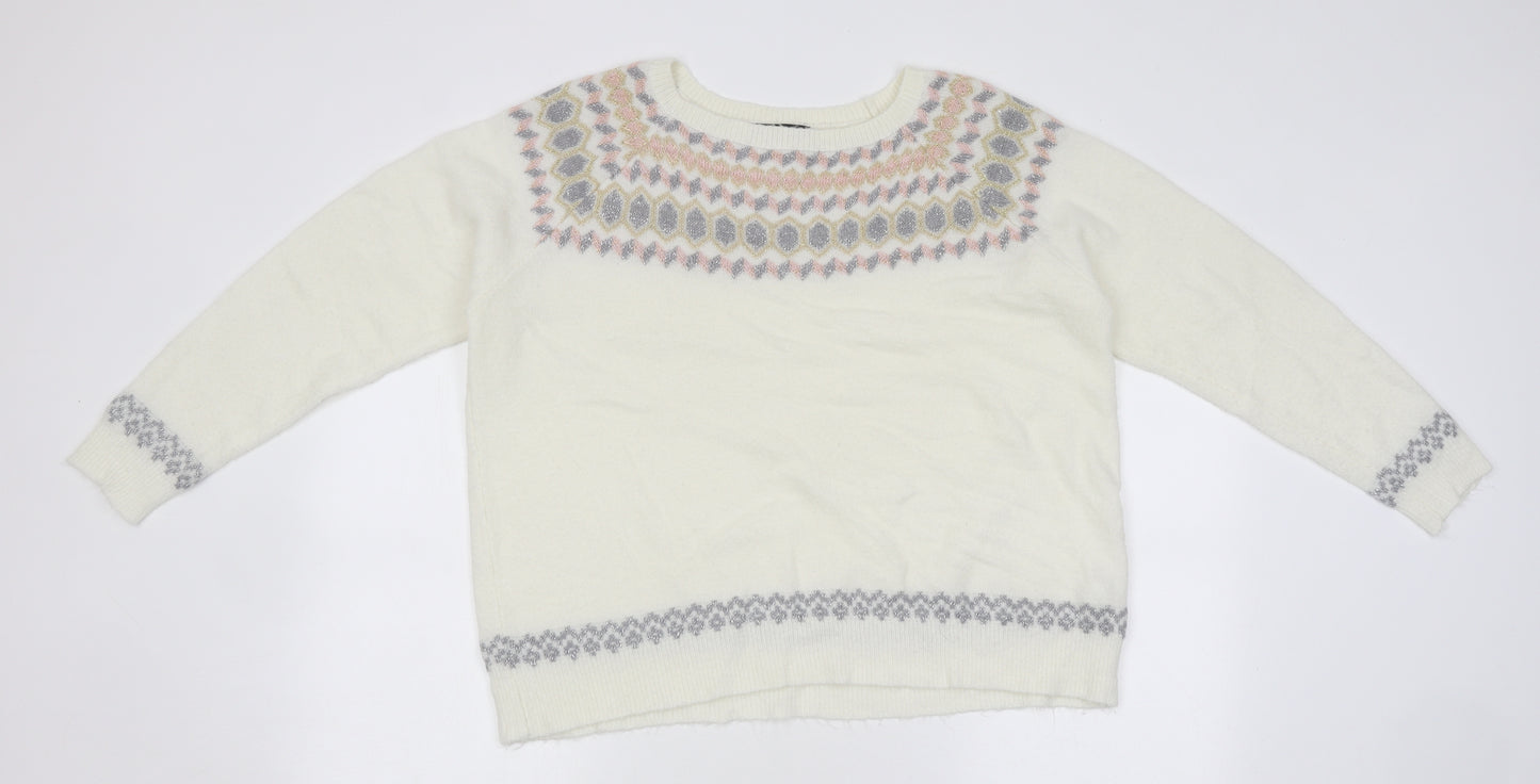 Kaleidoscope Womens White Round Neck Geometric Polyester Pullover Jumper Size 18