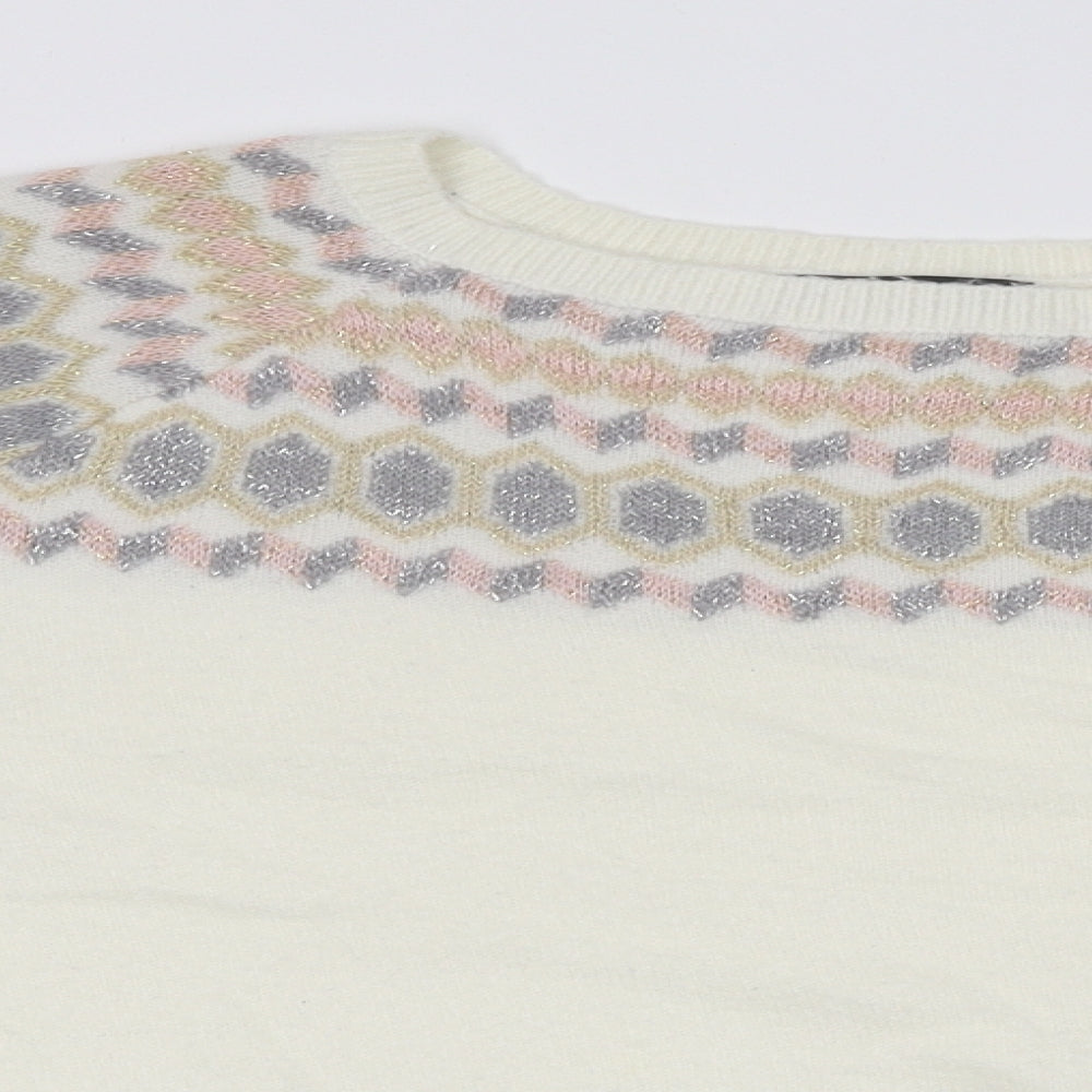 Kaleidoscope Womens White Round Neck Geometric Polyester Pullover Jumper Size 18