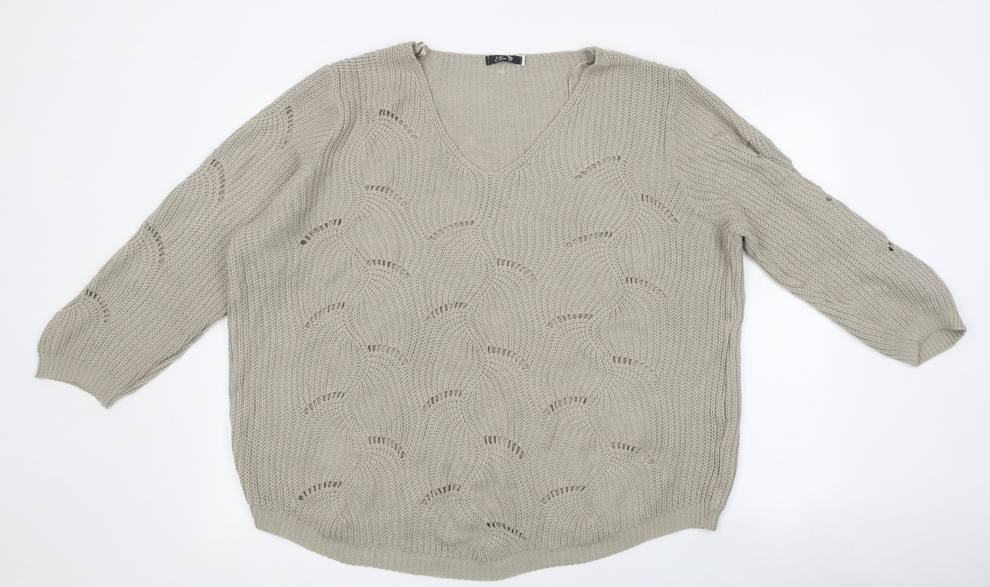 Ellie B Womens Beige Round Neck Acrylic Pullover Jumper Size 18