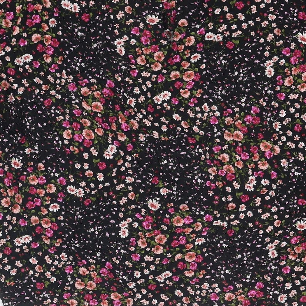 F&F Womens Black Floral Polyester Basic T-Shirt Size 22 Round Neck