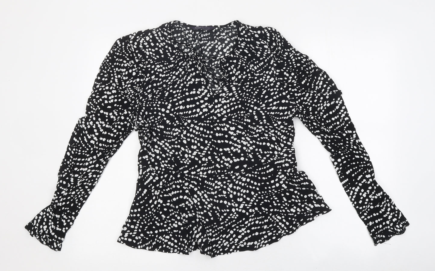 Marks and Spencer Womens Black Polka Dot Polyester Basic Blouse Size 10 V-Neck