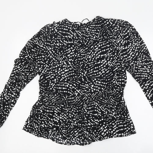 Marks and Spencer Womens Black Polka Dot Polyester Basic Blouse Size 10 V-Neck