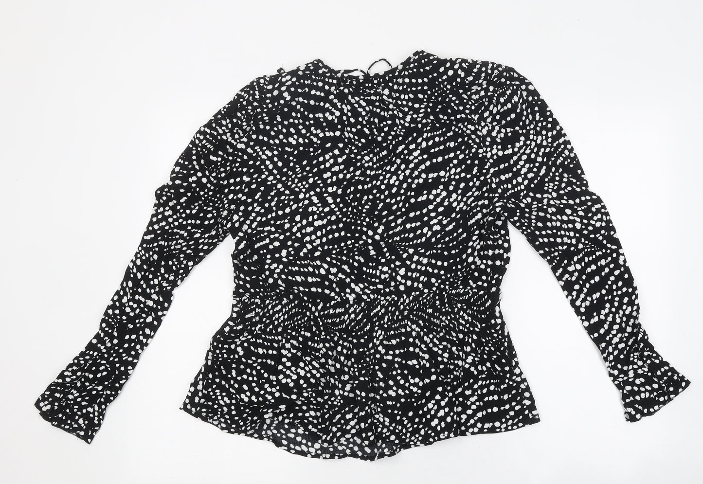 Marks and Spencer Womens Black Polka Dot Polyester Basic Blouse Size 10 V-Neck