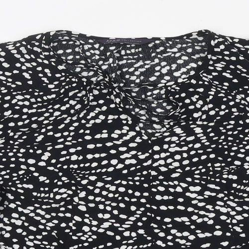 Marks and Spencer Womens Black Polka Dot Polyester Basic Blouse Size 10 V-Neck