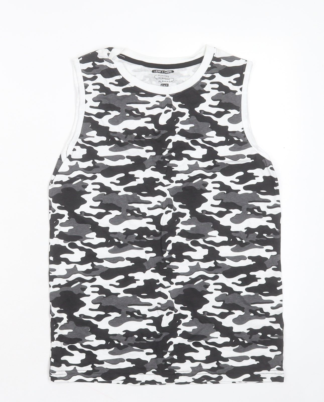 F&F Boys Black Camouflage Cotton Basic Tank Size 11-12 Years Crew Neck Pullover