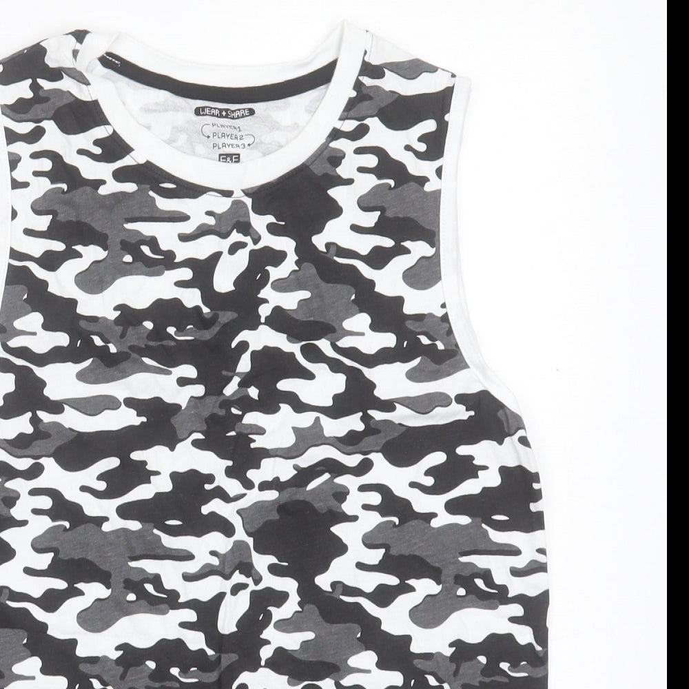 F&F Boys Black Camouflage Cotton Basic Tank Size 11-12 Years Crew Neck Pullover