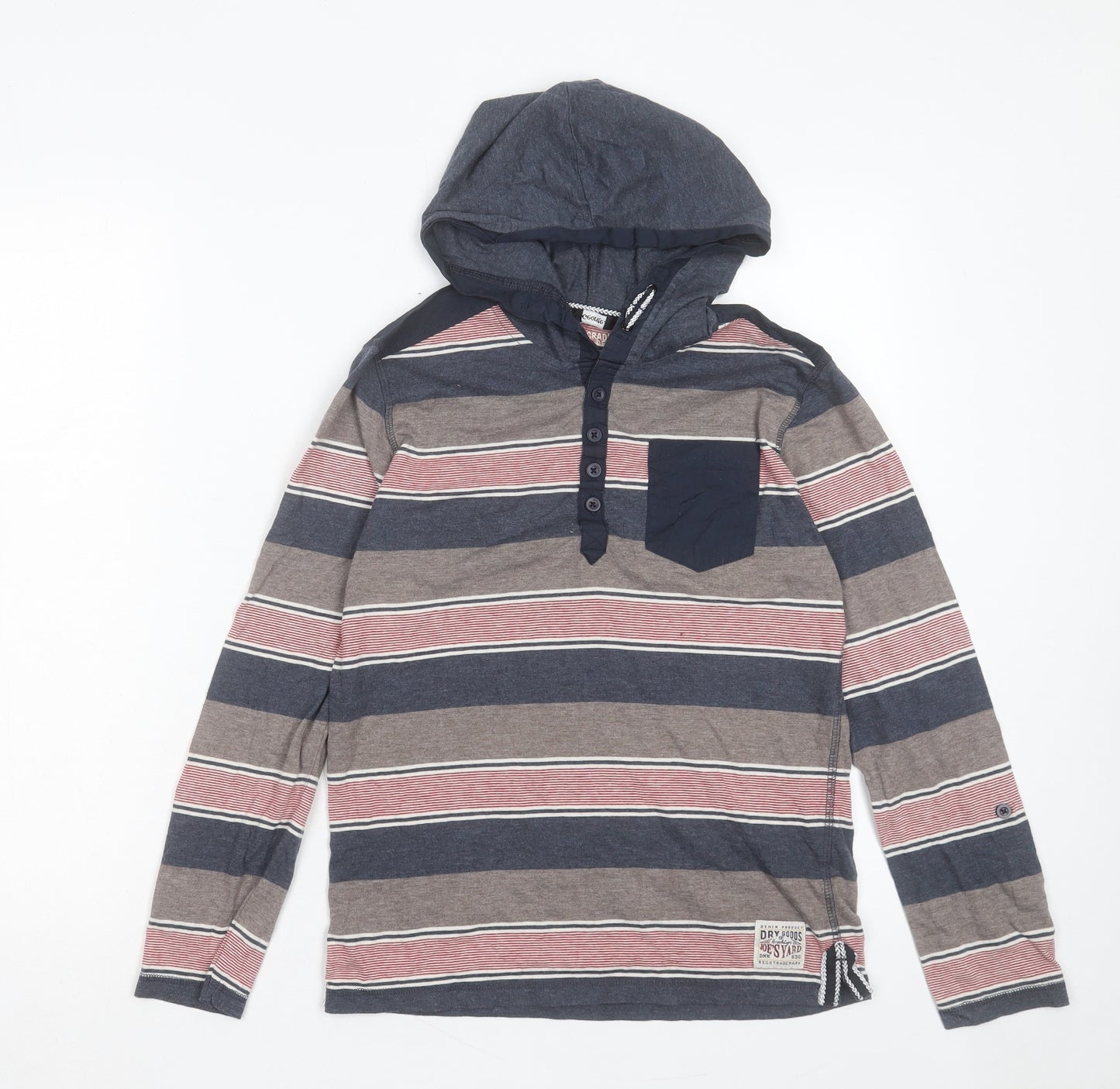 George Boys Multicoloured Striped Cotton Pullover Hoodie Size 11-12 Years Pullover - Pocket Detail