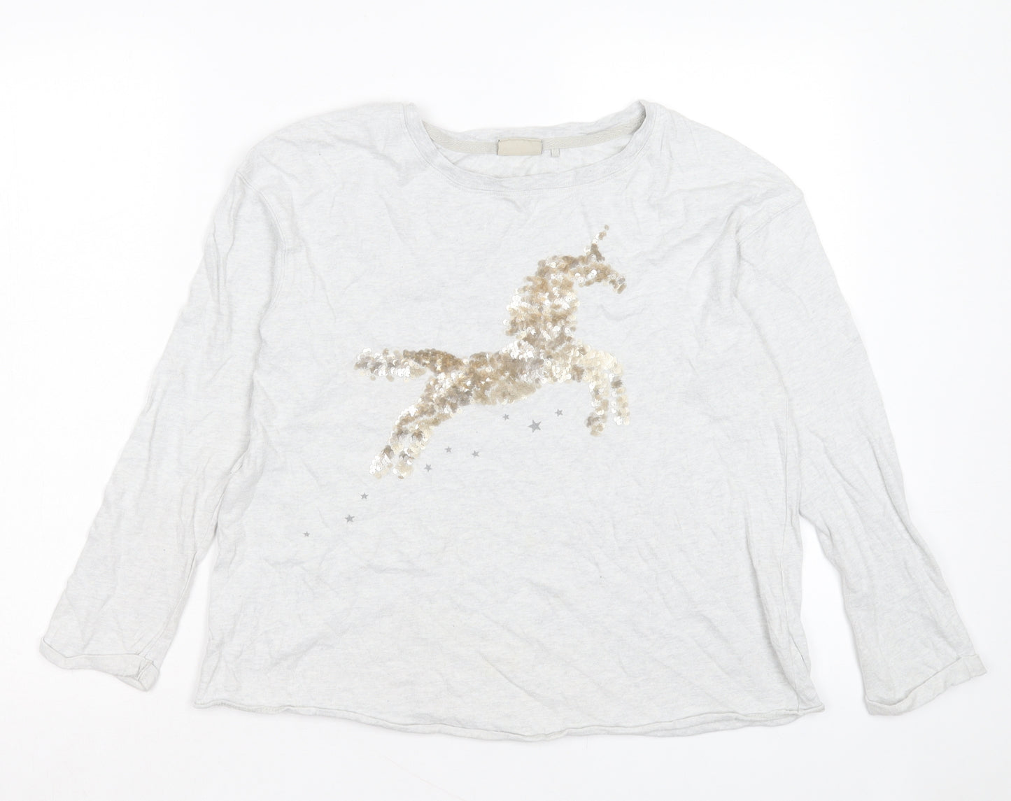 NEXT Girls Grey Cotton Basic Casual Size 12 Years Crew Neck Pullover - Unicorn