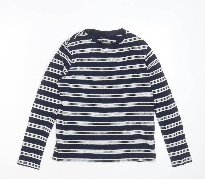 Marks and Spencer Boys Blue Striped Cotton Basic Casual Size 11-12 Years Crew Neck Pullover