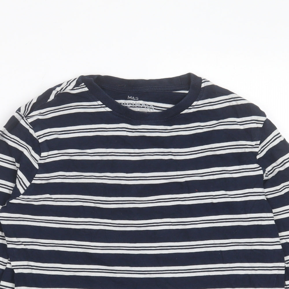 Marks and Spencer Boys Blue Striped Cotton Basic Casual Size 11-12 Years Crew Neck Pullover