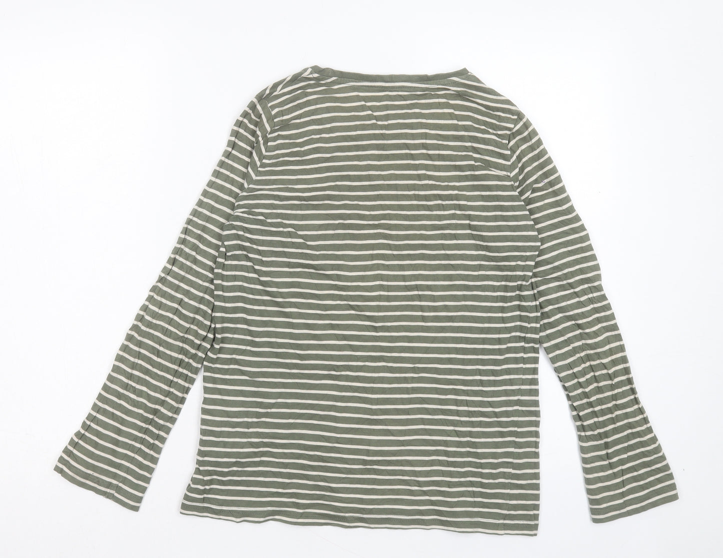 TU Boys Green Striped Cotton Basic Casual Size 14 Years Crew Neck Pullover
