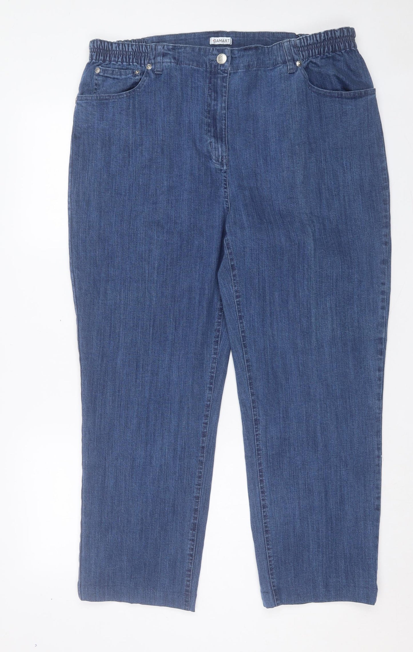 Damart Womens Blue Cotton Straight Jeans Size 22 L27 in Regular Button