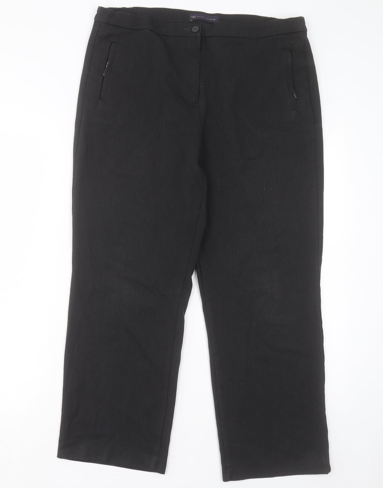 Marks and Spencer Womens Grey Polyester Trousers Size 14 L26 in Slim Button
