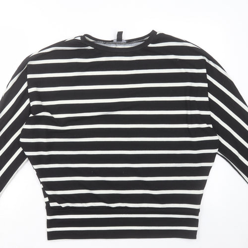 New Look Womens Black Crew Neck Striped Polyester Pullover Jumper Size S