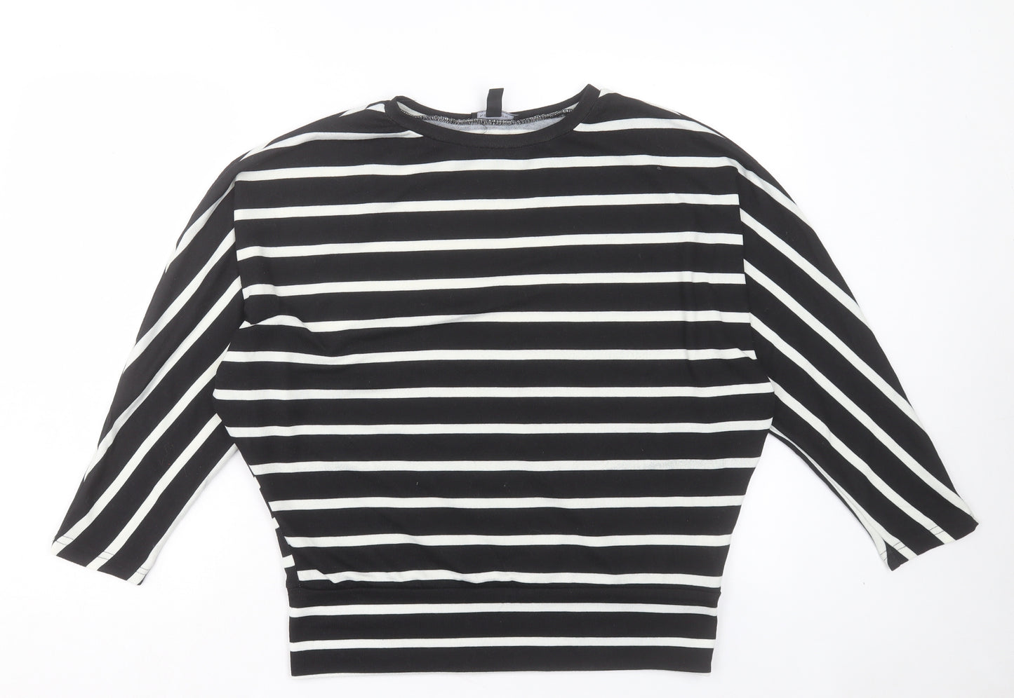New Look Womens Black Crew Neck Striped Polyester Pullover Jumper Size S