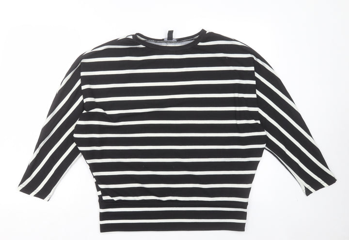 New Look Womens Black Crew Neck Striped Polyester Pullover Jumper Size S