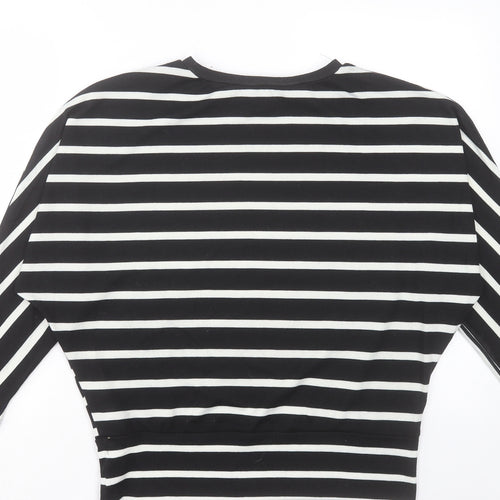 New Look Womens Black Crew Neck Striped Polyester Pullover Jumper Size S