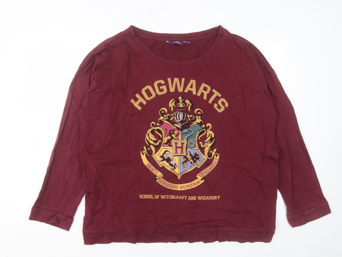 New Look Womens Red Cotton Pullover Sweatshirt Size 24 Lace Up - Hogwarts