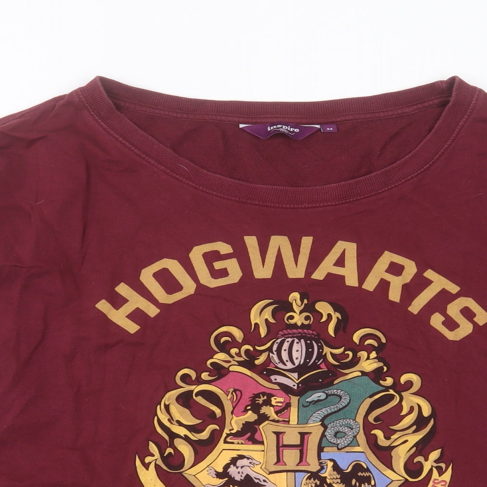 New Look Womens Red Cotton Pullover Sweatshirt Size 24 Lace Up - Hogwarts