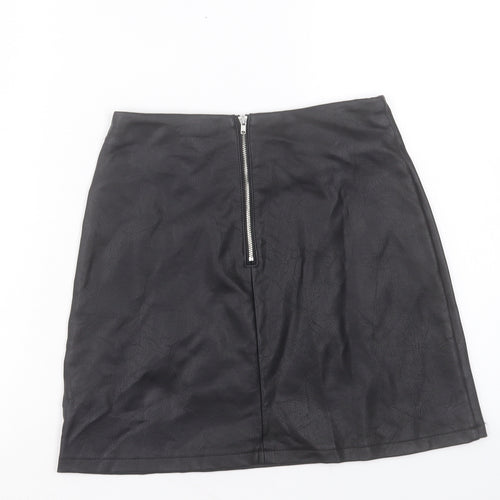 Primark Womens Black Polyurethane A-Line Skirt Size 8 Zip