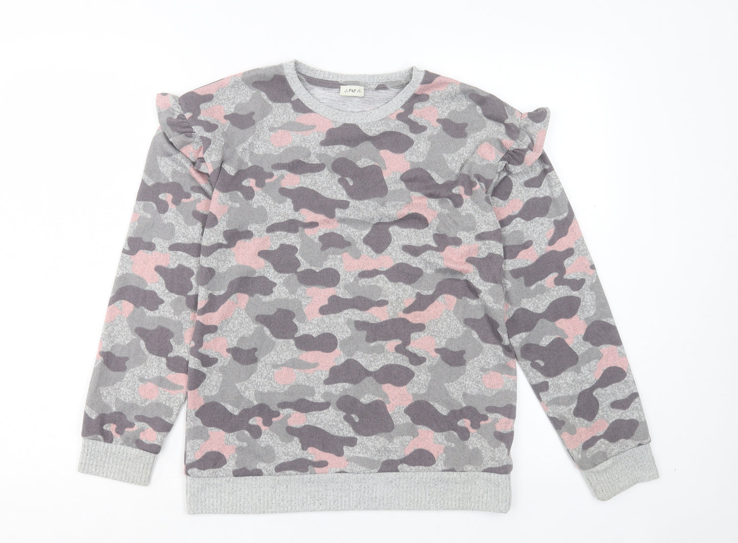F&F Girls Pink Camouflage Polyester Basic Casual Size 12-13 Years Crew Neck Pullover