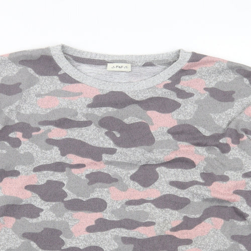 F&F Girls Pink Camouflage Polyester Basic Casual Size 12-13 Years Crew Neck Pullover