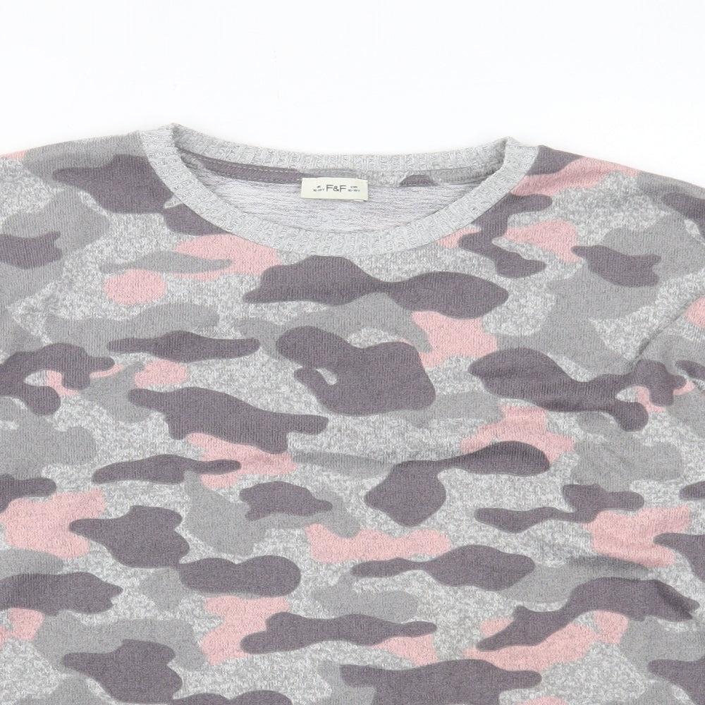 F&F Girls Pink Camouflage Polyester Basic Casual Size 12-13 Years Crew Neck Pullover