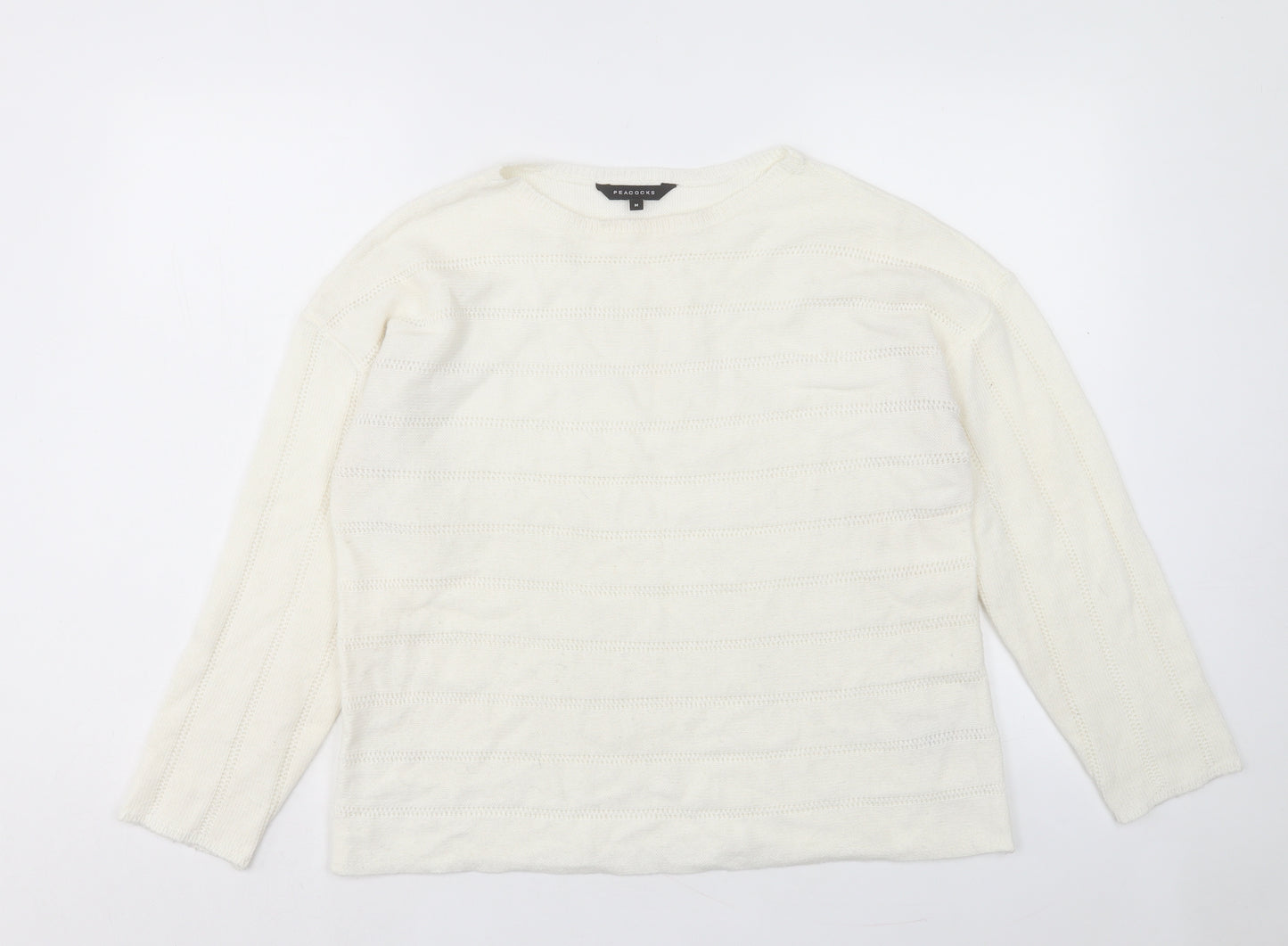 Peacocks Womens Ivory Crew Neck Acrylic Pullover Jumper Size M