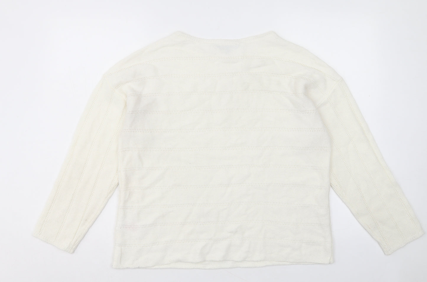 Peacocks Womens Ivory Crew Neck Acrylic Pullover Jumper Size M