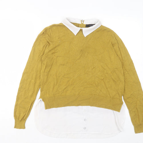 Atmosphere Womens Yellow Collared Viscose Pullover Jumper Size 14