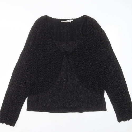 EWM Womens Black V-Neck Acrylic Pullover Jumper Size L