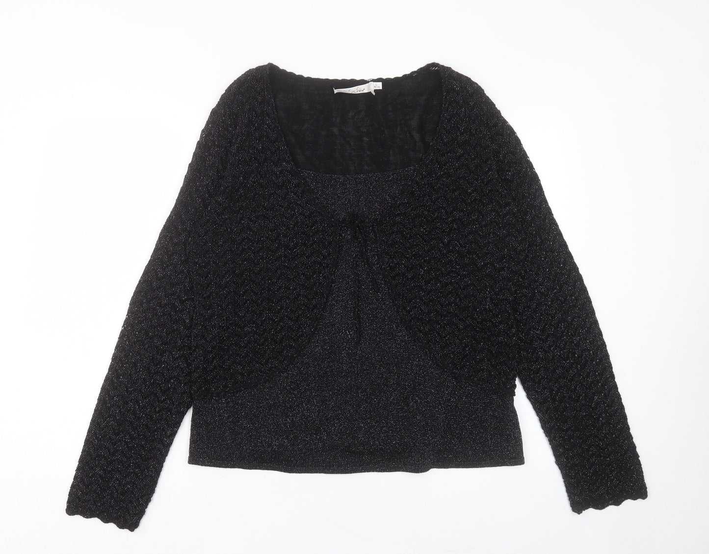 EWM Womens Black V-Neck Acrylic Pullover Jumper Size L