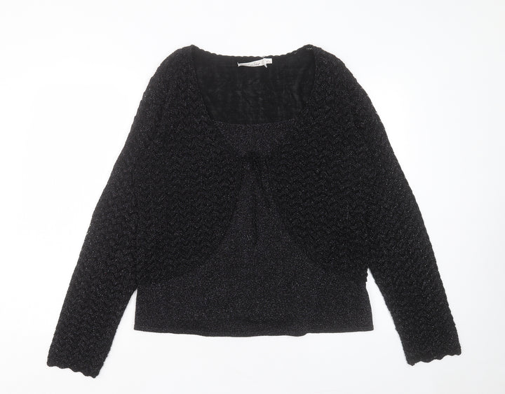 EWM Womens Black V-Neck Acrylic Pullover Jumper Size L