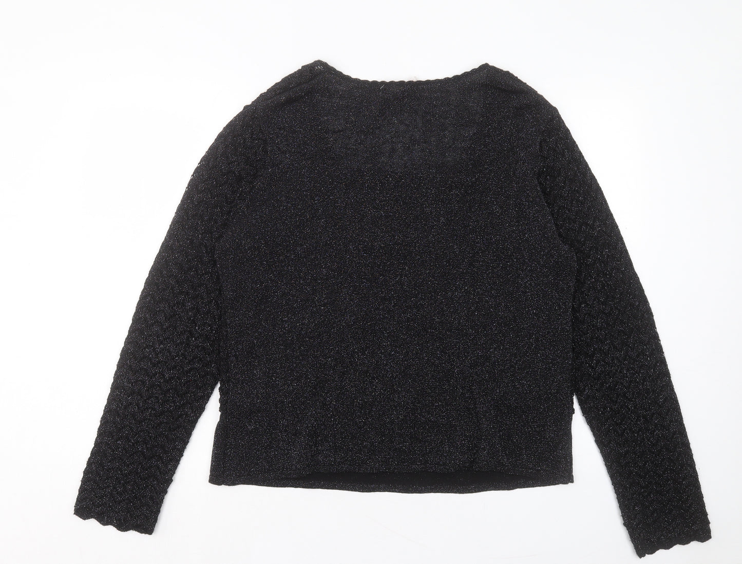 EWM Womens Black V-Neck Acrylic Pullover Jumper Size L