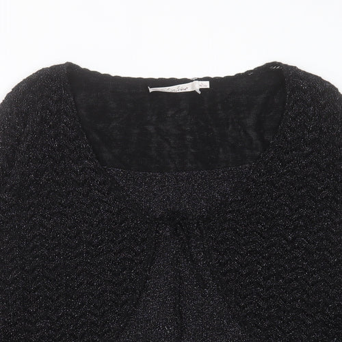 EWM Womens Black V-Neck Acrylic Pullover Jumper Size L