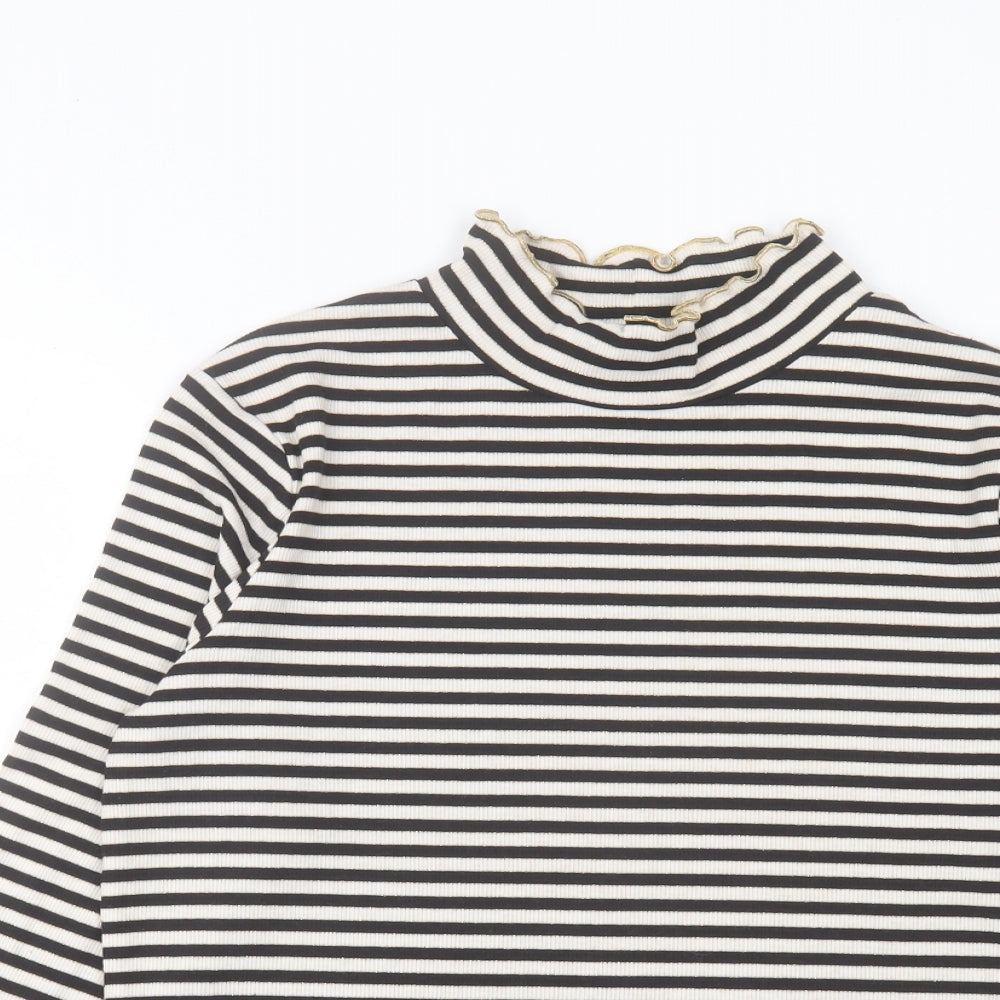 F&F Womens Beige Mock Neck Striped Polyester Pullover Jumper Size 18 - Lettuce Edging