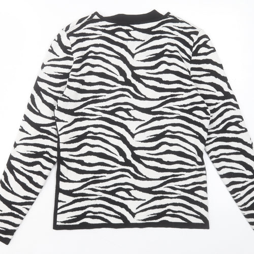 Julian MacDonald Womens Black V-Neck Animal Print Viscose Pullover Jumper Size 12