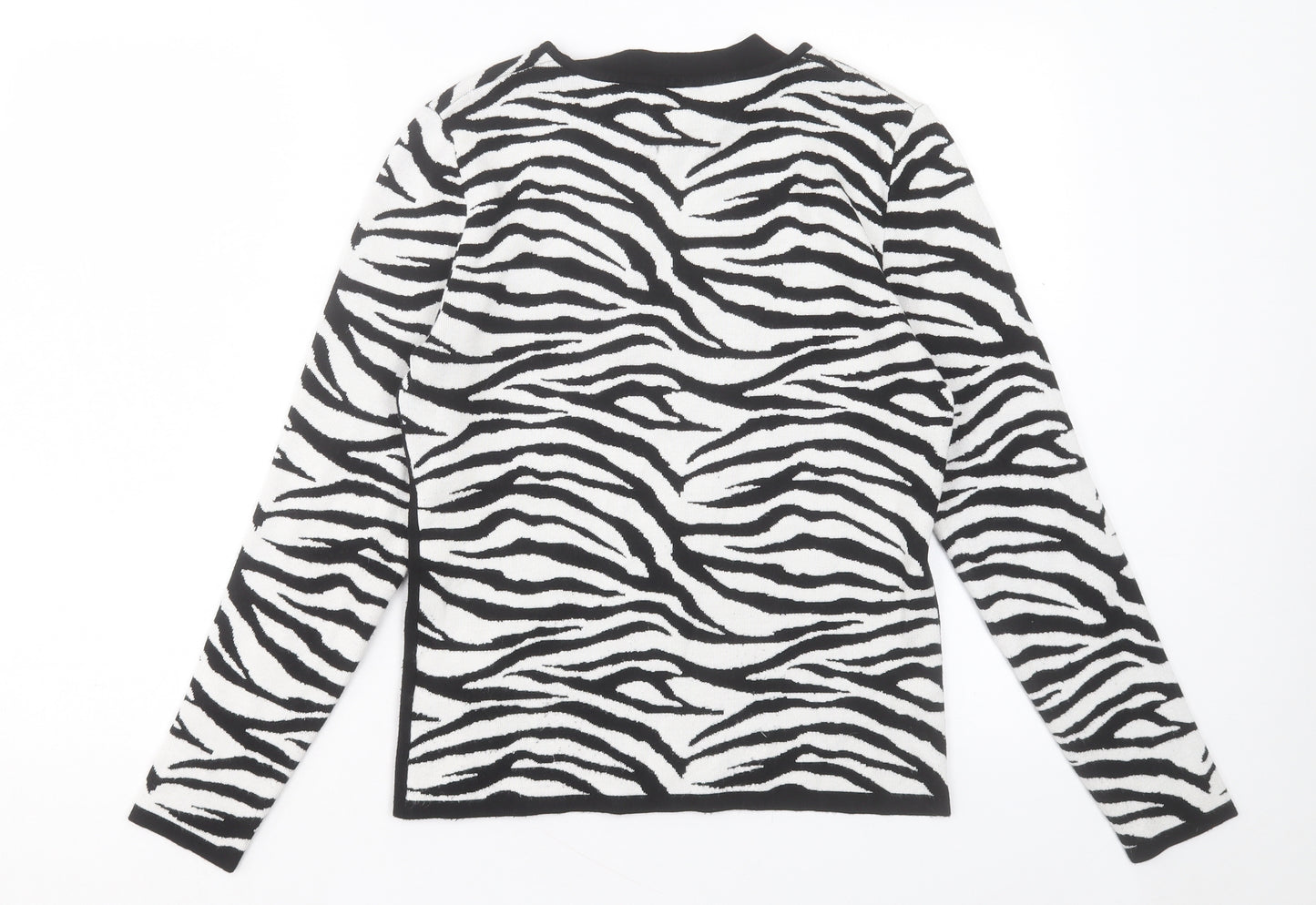 Julian MacDonald Womens Black V-Neck Animal Print Viscose Pullover Jumper Size 12