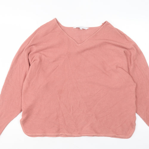 Amara Reya Womens Pink V-Neck Viscose Pullover Jumper Size XL