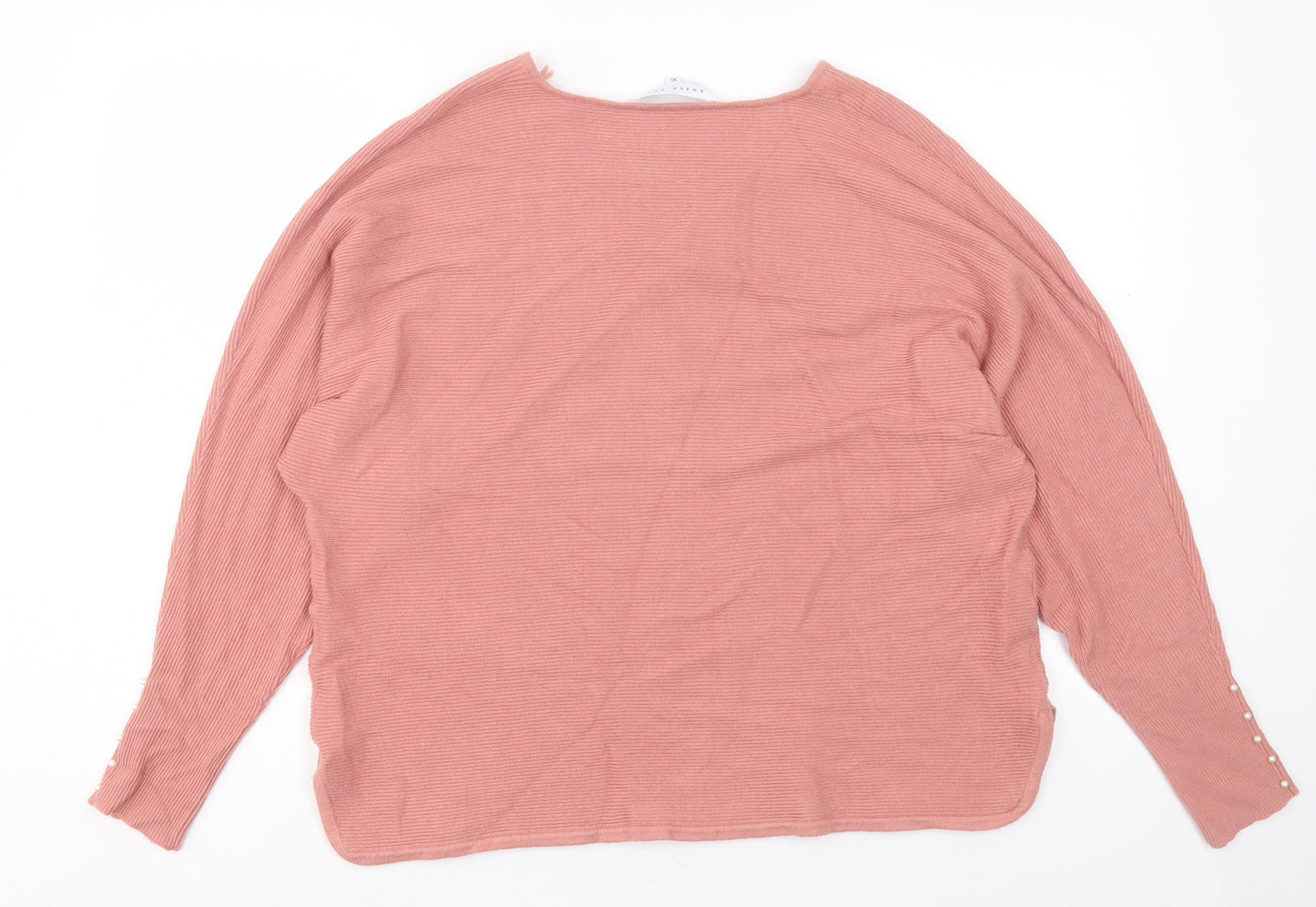 Amara Reya Womens Pink V-Neck Viscose Pullover Jumper Size XL