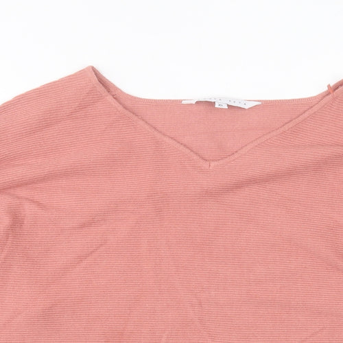 Amara Reya Womens Pink V-Neck Viscose Pullover Jumper Size XL