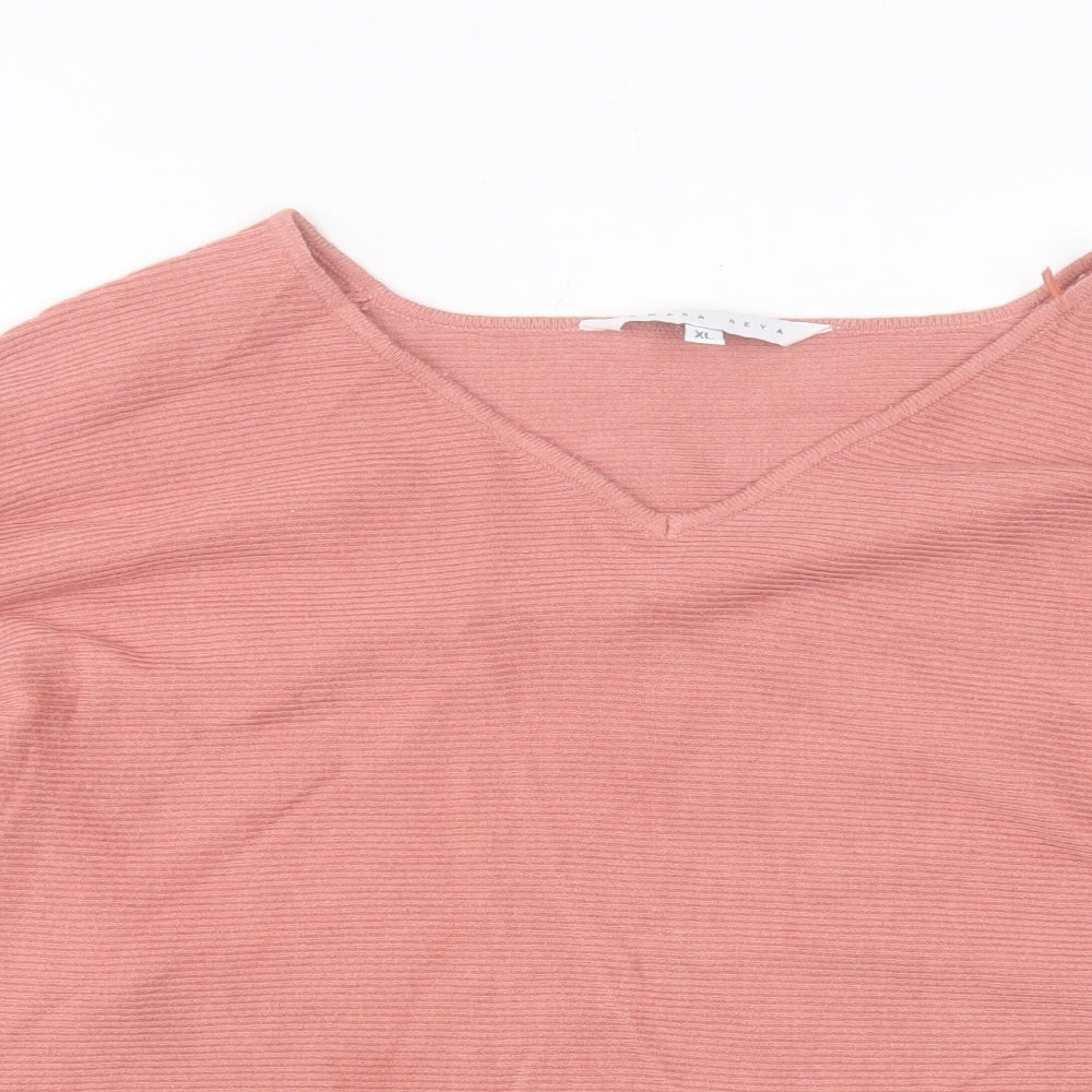 Amara Reya Womens Pink V-Neck Viscose Pullover Jumper Size XL