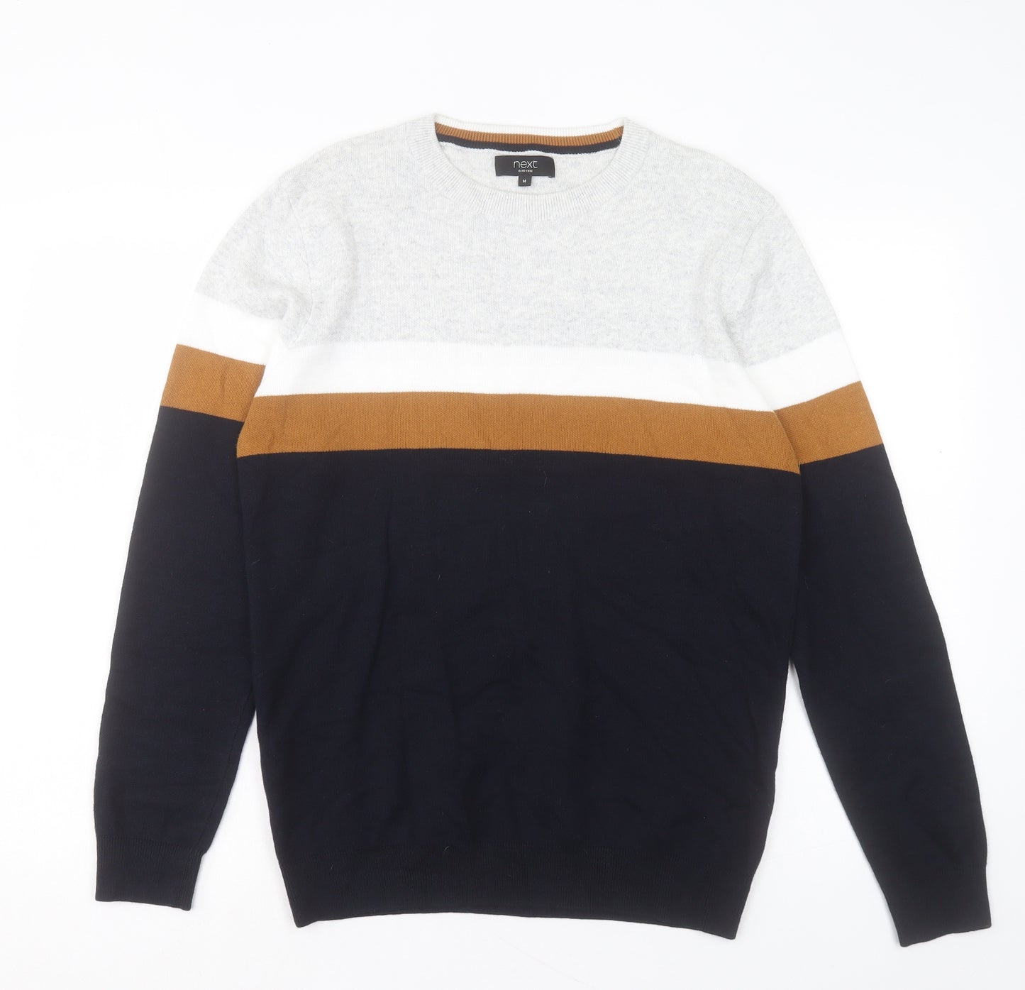 NEXT Mens Blue Crew Neck Striped Cotton Pullover Jumper Size M