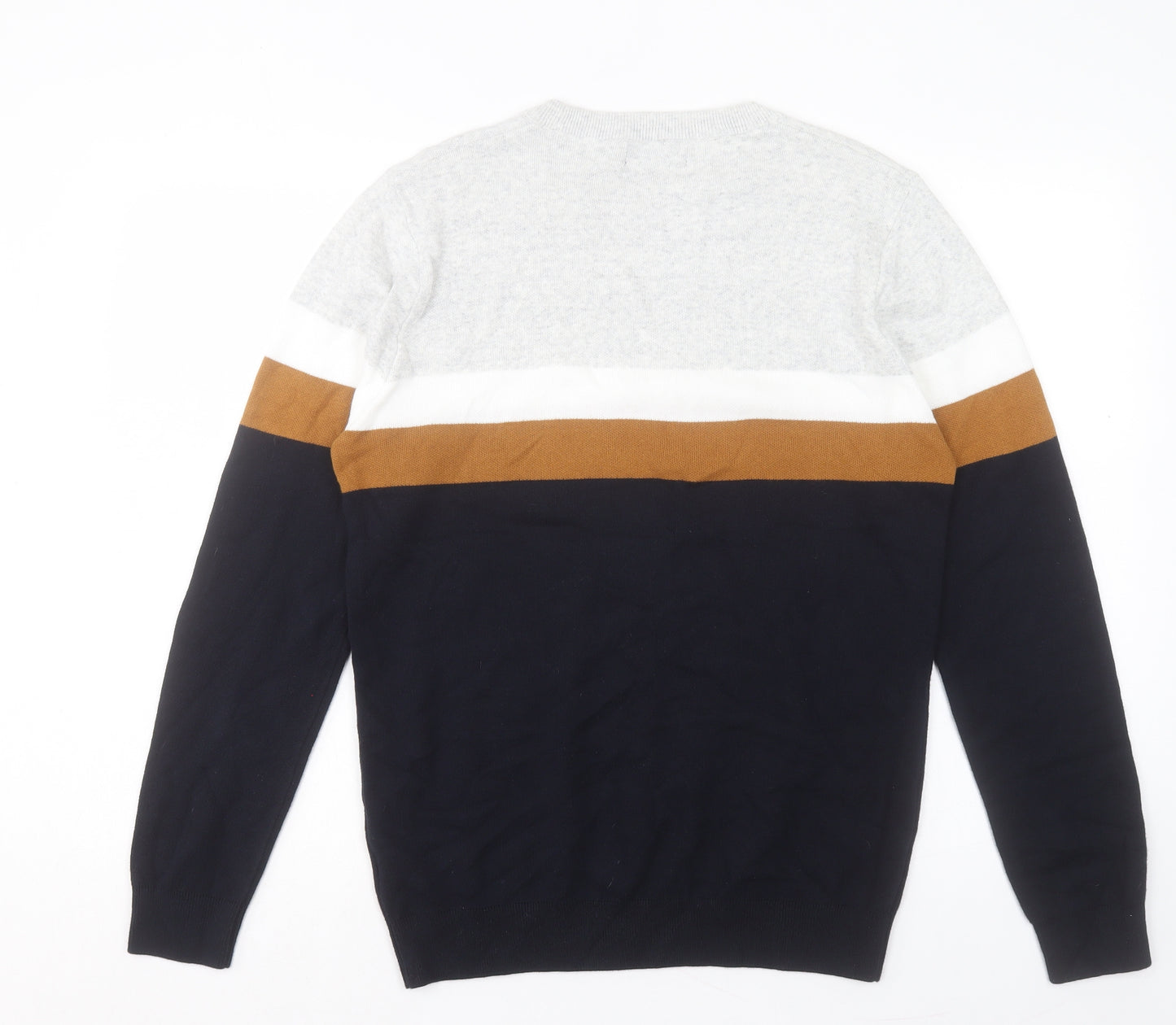 NEXT Mens Blue Crew Neck Striped Cotton Pullover Jumper Size M