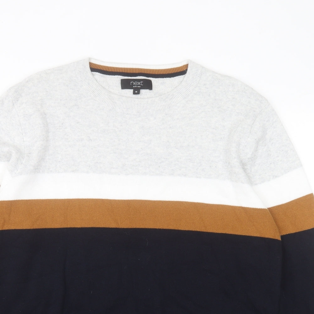 NEXT Mens Blue Crew Neck Striped Cotton Pullover Jumper Size M