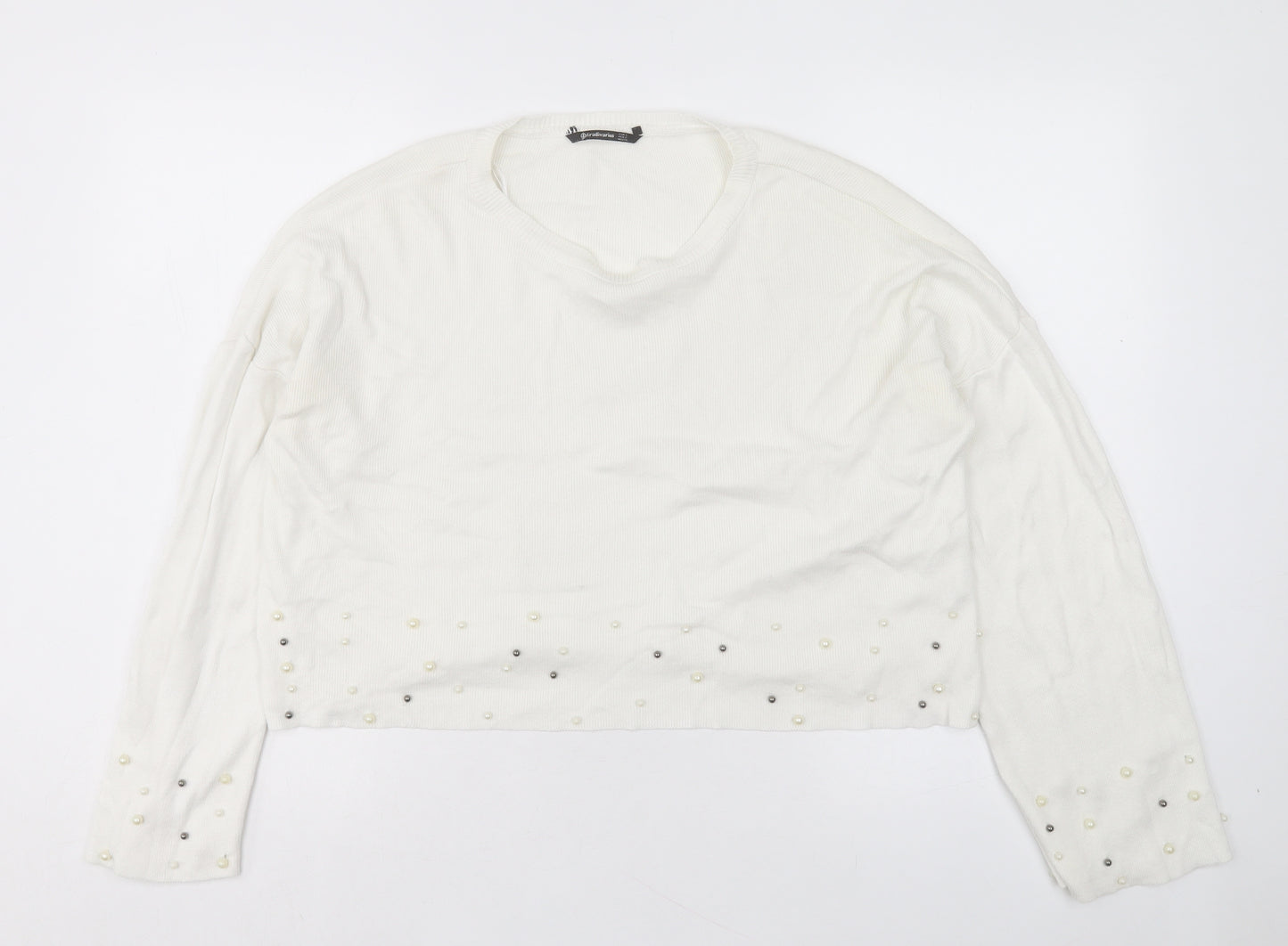 Stradivarius Womens White Crew Neck Acrylic Pullover Jumper Size S