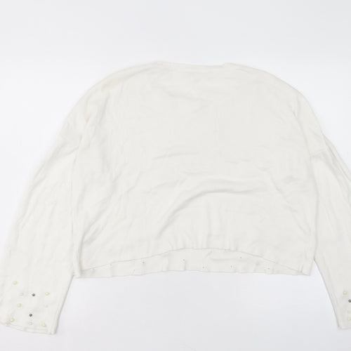 Stradivarius Womens White Crew Neck Acrylic Pullover Jumper Size S