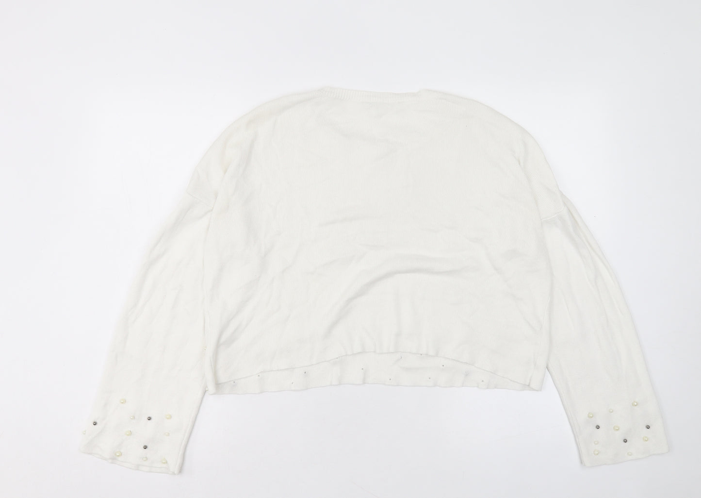 Stradivarius Womens White Crew Neck Acrylic Pullover Jumper Size S