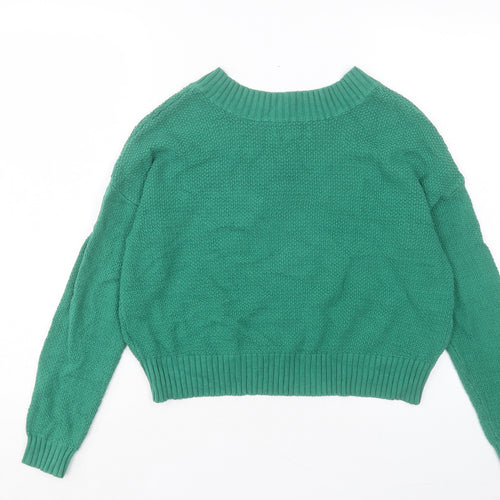 American Eagle Womens Green V-Neck Acrylic Pullover Jumper Size 2XS
