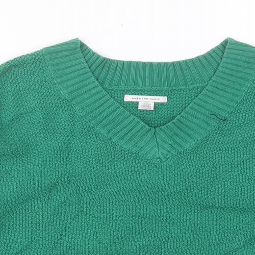 American Eagle Womens Green V-Neck Acrylic Pullover Jumper Size 2XS